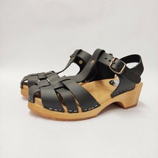 leather clogs sandals -swedish Handmade wooden clogs sandals from Sweden black