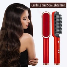 2-in-1 Hair Straightener Brush & Curler, Ionic Styling Hot Comb 5 Temp Fast Heat