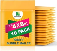 Kraft Bubble Mailers [10 Pack] 4 inch x 8 inch Padded Shipping Envelopes 