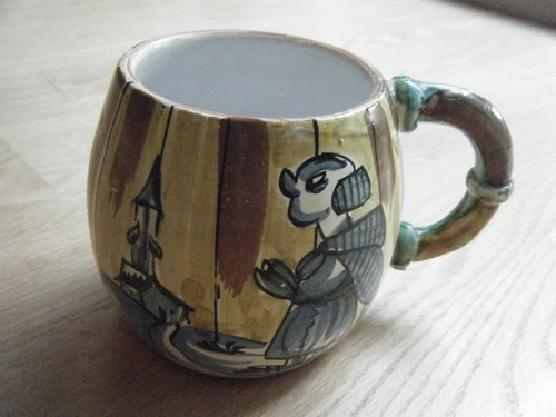 VTG Italy Pottery Cup Mug Hand Painted CHURCH & MONK, Limited Edition