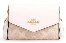 🩷Coach Mini Envelope Wallet with Strap - CX162 Sand Chalk Canvas/Leather - NWT