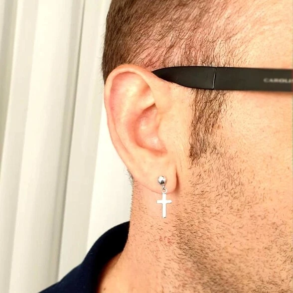 Sterling silver cross earrings mens online