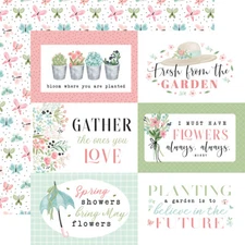 2 Sheets Carta Bella Paper FLOWER GARDEN 12x12 Cardstock - 6x4 Journaling Cards
