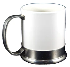 Arte Italica Tuscan White & Pewter Mug 10 oz Porcelain Cup Italy Ceramic Metal