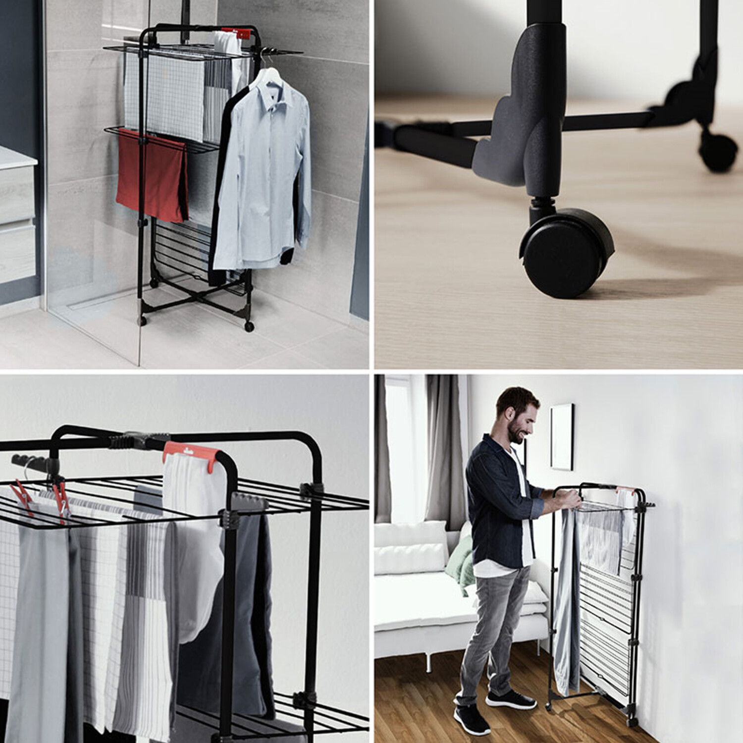 Séchoir linge robuste pliable structure acier et roulettes stables - 2