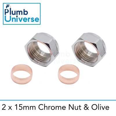 2 Chrom Muttern und Oliven 15 mm für Klemmverschraubungen