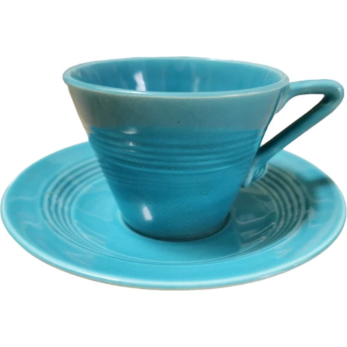 Homer Laughlin Fiesta Harlequin Turquoise Flat Cup & Saucer Set