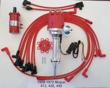 Small Cap 1959-72 Mopar 413 426 440 Hei Distributor Plug Wires Red 45k Coil