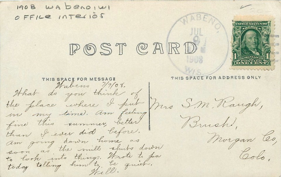 Postcard RPPC 1908 Wabeno Wisconsin Office Interior man working WI242009 eBay