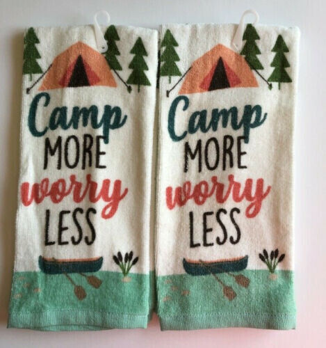 Camp More Worry Less Dish Towels Tent Camping Cabin Lodge 100% Cotton Set of 2 - Picture 10 of 11