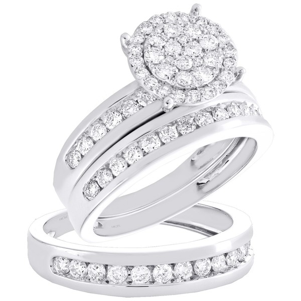 10K WeißGold Diamant Dreifach Set Kreis Halo Braut Set + Ehering 1.50 Karat-image