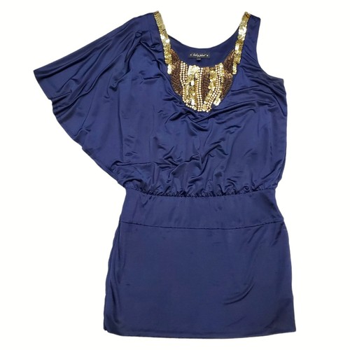 Baby Phat Dress One Shoulder Dark Blue Sequin Mini Vintage Junior's Size S Y2K - Picture 12 of 12