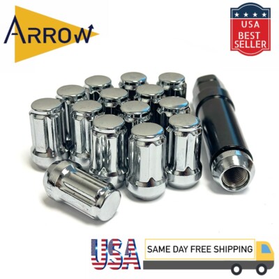 20x 1.4'' Chrome M14x1.5 Spline Tuner Lug Nuts and Key Fit Chevrolet Models