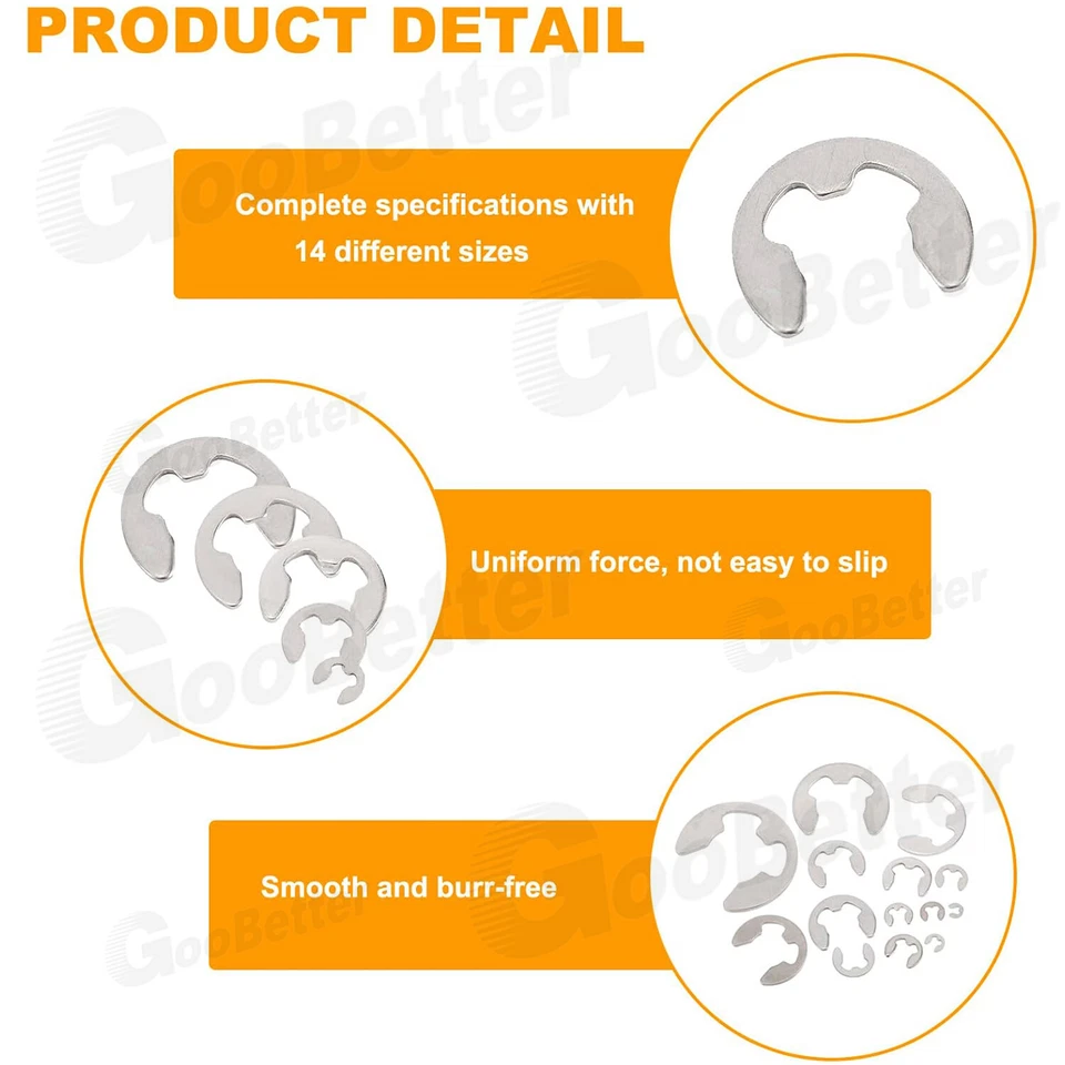 Juego de anillos de retención externos de clip electrónico de acero inoxidable de 380 piezas 14 tamaños Foto 3 de 4