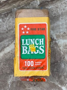 NEW 80's FIVE STAR Lunch Kraft Paper Bags 100 Ct Self Standing Flat Bottom VTG
