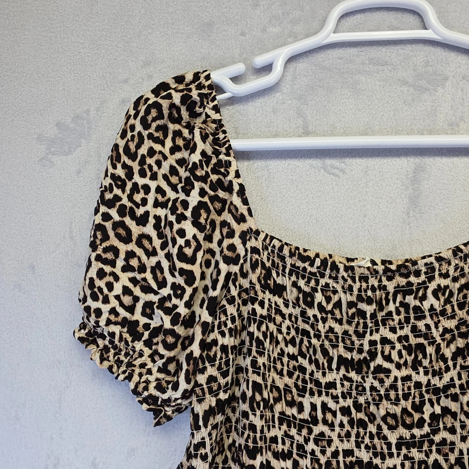 Vestido para mujer H&M manga abullonada estampado animal calado línea A mafia esposa cottagecore Foto 3 de 4