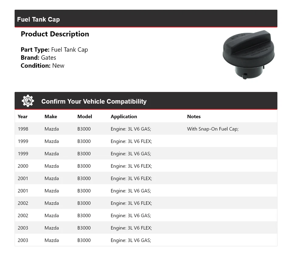 Tapa de tanque de combustible para Mazda B3000 1998-2003 puertas 1999 2000 2001 2002 Foto 2 de 4