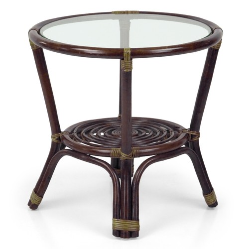 Leo Rattan Wicker Round End Coffee Table with Glass Top - Picture 19 of 35
