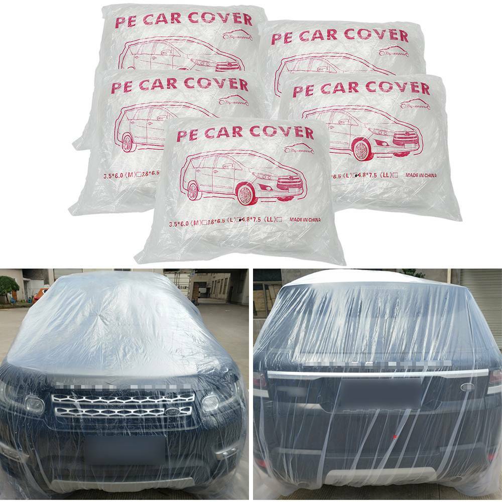 5 PACK Clear Plastic Temporary Universal Disposable Car Cover Rain Dust
