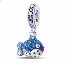 💖 Charm Schmuck Silber Anhänger KUGELFISCH FISCH für  Armband oder Halskette