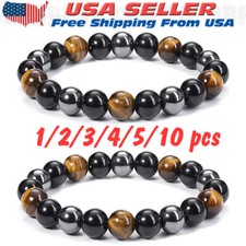 Natural Energy Healing Stretch Bracelet Stone Hematite Tiger Eye for Men Women