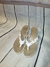 Clarks Womens 10M Light Tan/White Slip On 3" Wedge Heel Thong Sandals~2991~