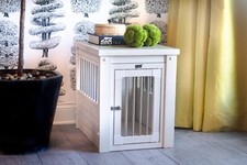Dog Crate Kennel Cage Furniture Style Large End Table White Wood Night Stand