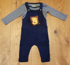 BNWT F&F Navy & White Lion Dungaree & Bodysuit Set 3-6m