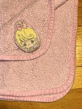 VTG HTF Precious Moments Pink Baby Blanket Raised Embroidered Girl in Corner