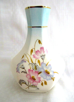 Palissy Royal Worcester rosa & blaue Blumenknospenvase - sehr guter Zustand