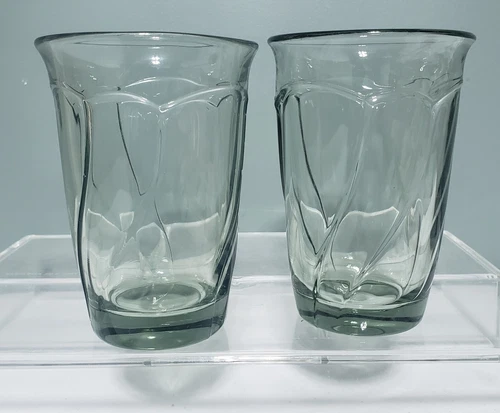 (2) NORITAKE Sweet Swirl Light Green 5-1/8" Highball Tumbler Glasses with issues