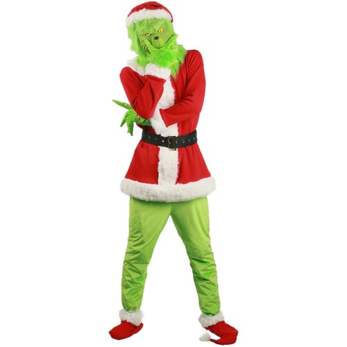 Adults The Grinch Costume Xmas Party Cosplay Christmas Santa Fancy Dress Outfits - Picture 8 of 20