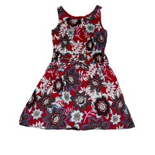 Talbots Petite Womens Size 10P Salsa Red Jacobean Floral Waist Tie Dressm