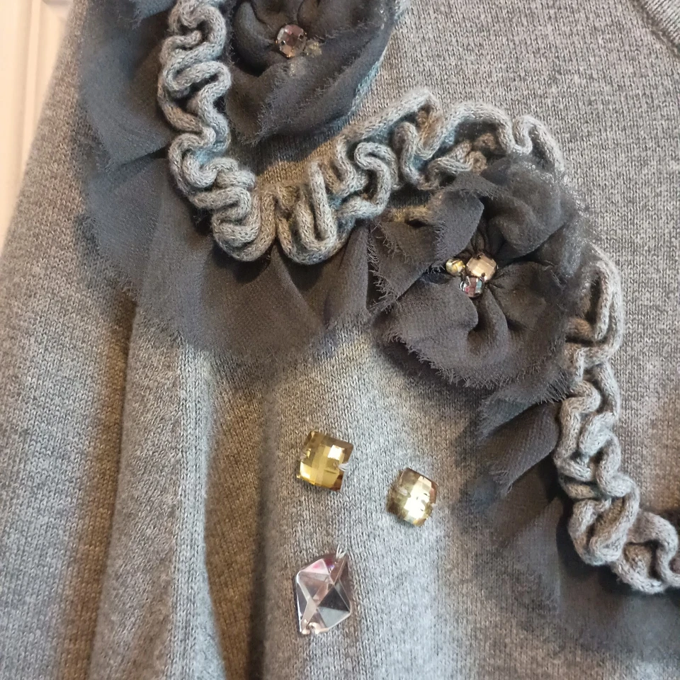 Daisy Fuentes Cotton Cardigan Floral Applique Ruffles 1950s Vibes, Retro 3X - Image 4 of 4