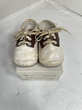 Vtg Mrs. Day's Ideal Baby Shoes Size 4 -Brown  White Saddle Shoes Lacing Tie