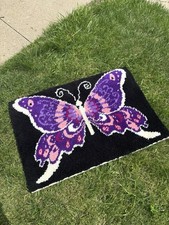 Vintage Purple Butterfly Latch Hook Handmade Rug Tapestry