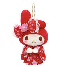 New Sanrio My Melody Kimono Plush Chain Key Holder Charm Cherry Sakura Red Ring
