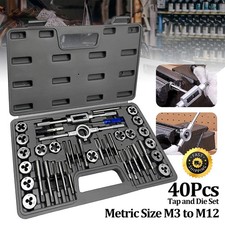 40x Tap Die Set Metric Kit Metric Cutting External&Internal Thread Tool Gray Box