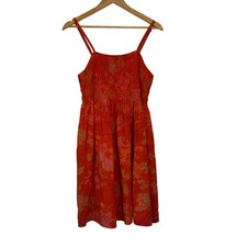 Boho Floral Universal Thread Smocked Linen Blend Sundress Womens Medium Orange