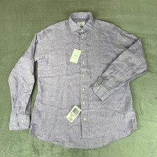 Eton Contemporary 100 Linen Button-Up Shirt Mens 17 43 Mid Purple 280 New NWT