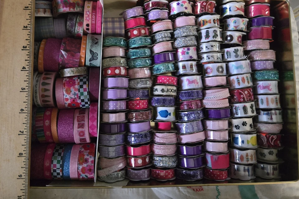HUGE Lot 101 Pieces Craft Ribbon And 48 Rolls Of Washi Tape. (E13) - Image 4 of 4