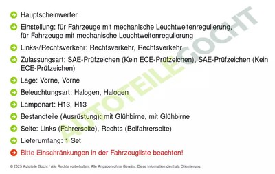 Scheinwerfer H13 Set Links + Rechts