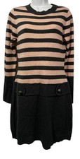 By & By Sweater Dress Pink Gray Striped Retro Drop Waist Mod Style Size Medium