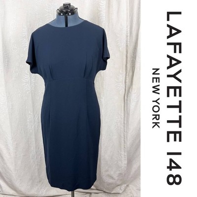 Lafayette 148 New York Marion Finesse Crepe stretch sheath midi dress dark blue