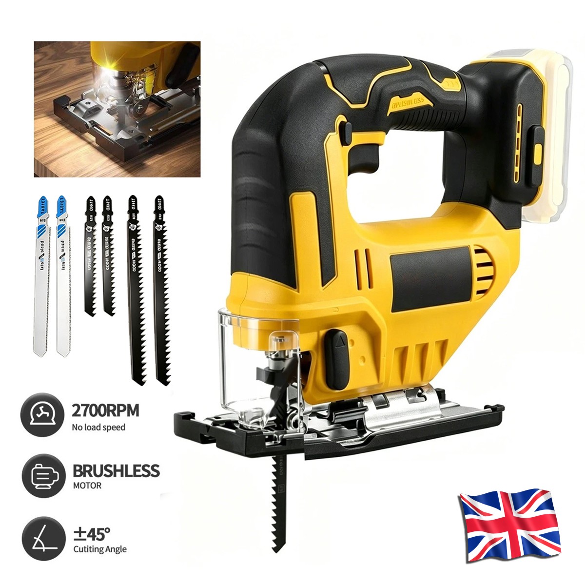 Cordless Jig Saw for Dewalt 18V Battery,0°-45° Bevel Cuts Brushless Jigsaw Kit