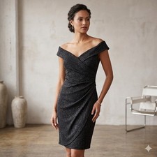 NWT CHAPS EVENING Women's Size 12 Black Glitter Off The Shoulder Cocktail Dress