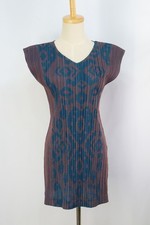 Auth PLEATS PLEASE Brown/Blue Sleeveless Short Tunic Dress ISSEY MIYAKE 170 9558