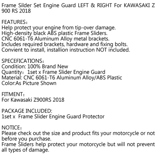 Frame Slider SET Engine Guard Protector LEFT&RIGHT For Kawasaki Z 900 RS 18 SI B - Picture 7 of 7