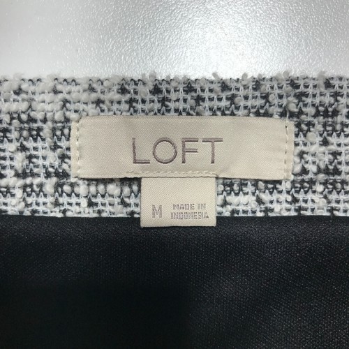 Loft A-Line Skirt Size M Tweed Black White Fringed Edge Dressy Casual Night Out - Picture 6 of 10