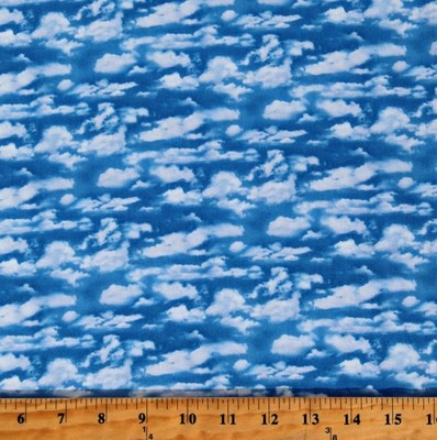 Cotton Clouds Sky Landscape Medley Blue Fabric Print by the Yard D187.17
